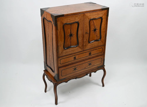 An Asian export elm cabinet with associated stand