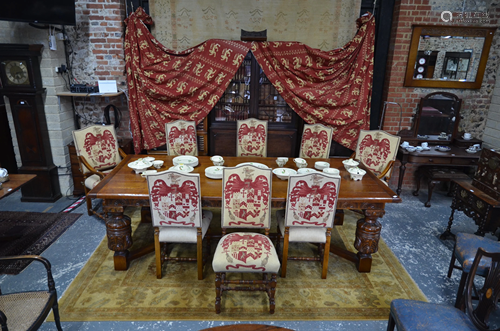 A substantial solid oak refectory style dining table