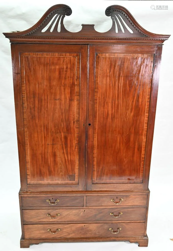 A Sheraton Revival mahogany and cross-banded cupboard