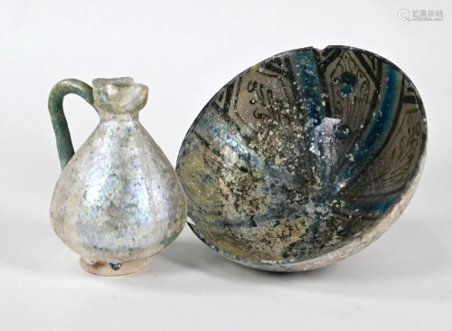 An antique Persian small jug to/w an antique Iznik bowl