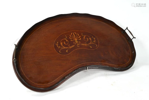 A Victorian inlaid satinwood kidney shaped tray