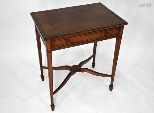A Victorian ebony line inlaid mahogany side table