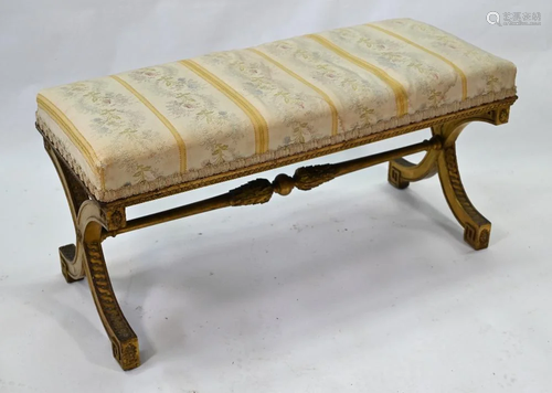 A giltwood framed overstuffed two-seater window seat