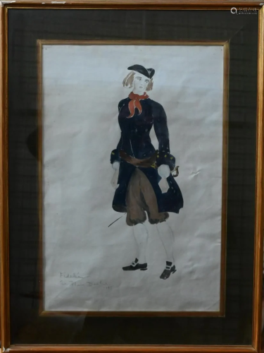 V Wilkin? - Three theatrical watercolour costume