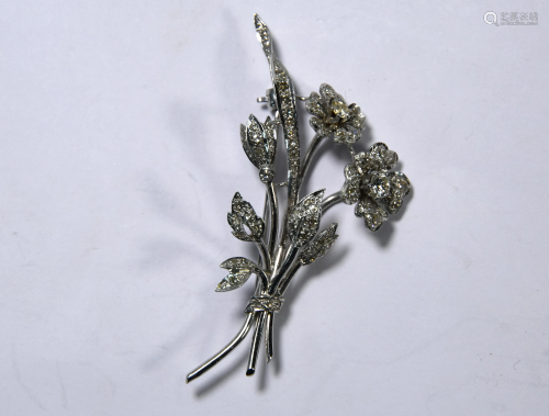 9ct white gold diamond set spray brooch