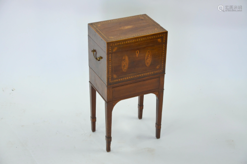 An antique shell inlaid walnut box on stand