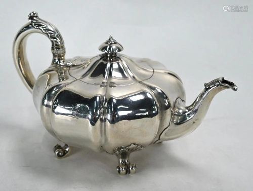 An early Victorian silver melon-shaped teapot