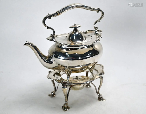 Scottish Art Nouveau silver kettle on stand
