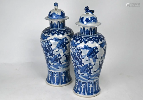 A pair of 19th century Chinese blue and white vases and