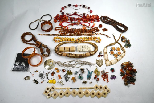 Various bead necklaces and earrings