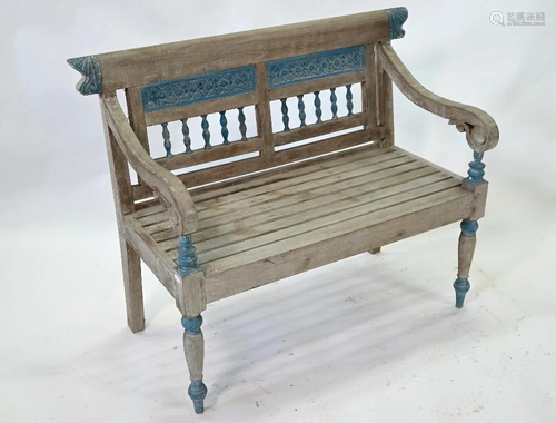 A child's limed and blue stained bench of Indian origin