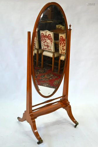 A 19th century satinwood cheval mirror