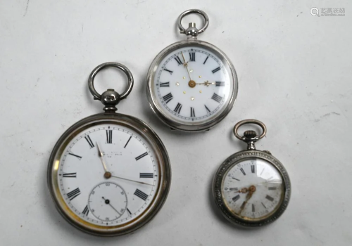 Three silver pocket watches