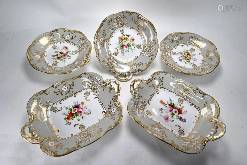 Early Victorian china floral-painted tea service,