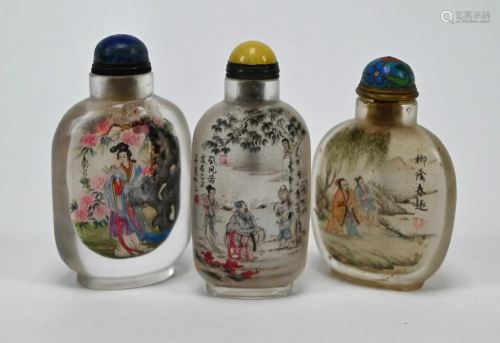 Three Chinese inside-painted snuff bottles painted with