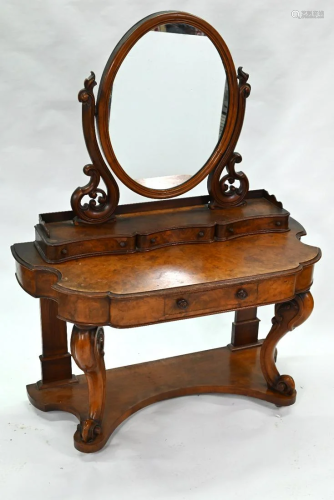 A Victorian burr walnut 'duchess' style mirror backed