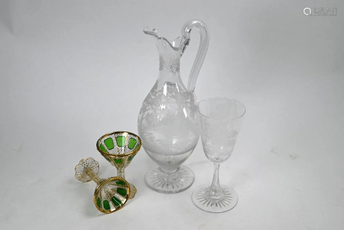 Bohemian glass ewer, goblet and pair of cocktail