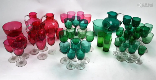 Victorian cranberry and green glass