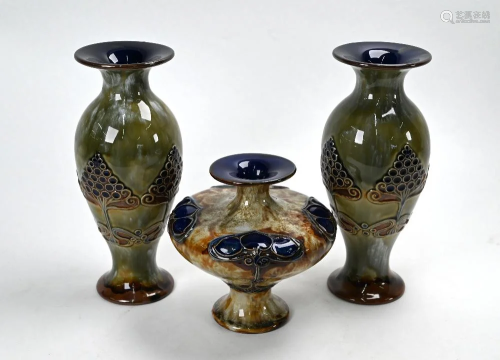 Three Art Nouveau Royal Doulton stoneware vases
