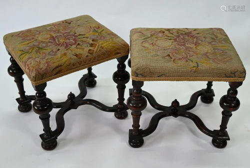 A pair of antique William & Mary style overstuffed