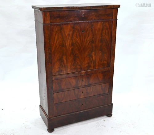 An antique Continental flame mahogany escritoire