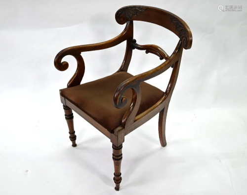 A Regency mahogany scroll arm carver chair