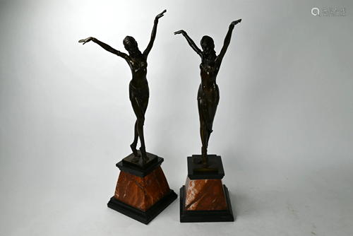 Two bronze exotic dancing girls