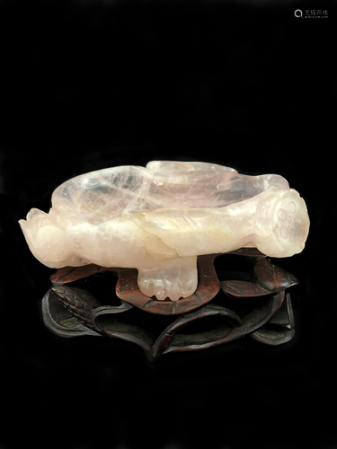 Chinese Carved Pink Rose Quartz Figural Ashtray