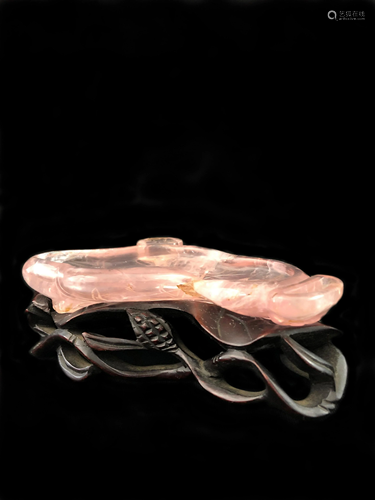 Chinese Carved Pink Rose Quartz Figural Ashtray