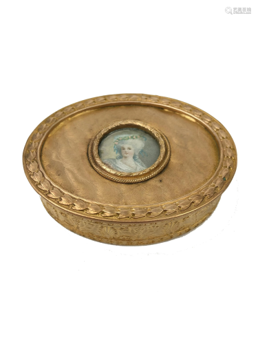 Antique Bronze Box with Hand Painted Plaque