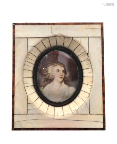 Antique Hand Painted Framed Portrait Plaque