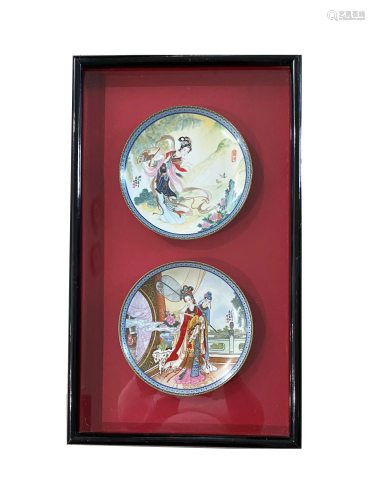 Pair of Chinese Framed Porcelain Plates