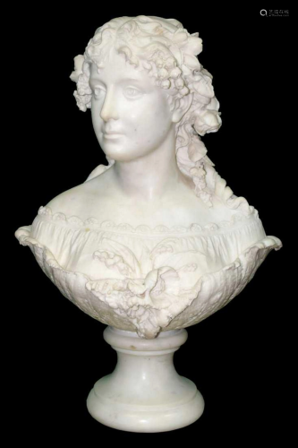 Unsigned Marble Bust (Lady with Flowers)