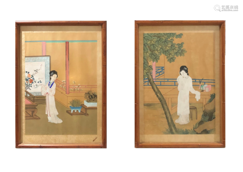 Pair of Chinese Watercolor on Silk