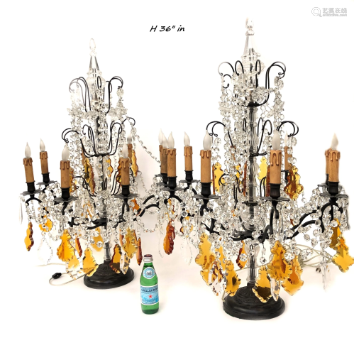 Pair of Gilt Bronze and Glass Eight Light Candelabra