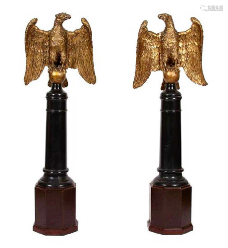 A Pair of Continental Giltwood Eagles on Later Stands