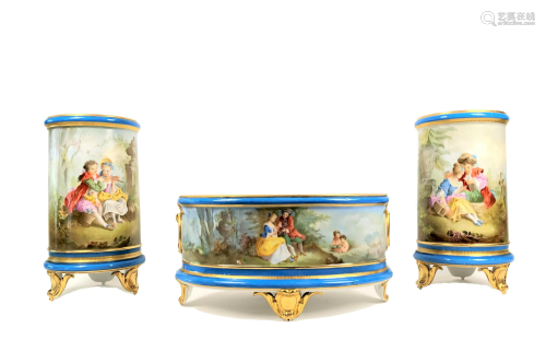 Set of three sevres styles vases of the 19th century