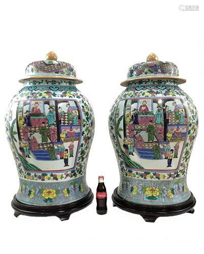 Huge Chinese pair of porcelain lided vases