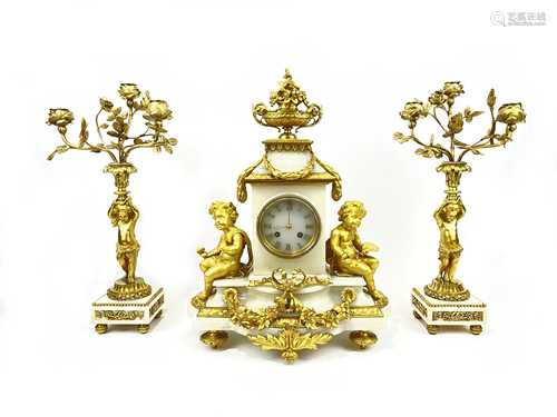 Antique 19 century French Bronze Clock Set