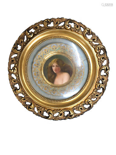 Antique Royal Vienna plate with wooden frame.