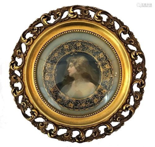 Antique Royal Vienna plate with wooden frame.