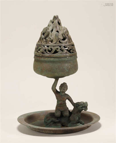 A CHINESE SILVER BO SHAN FURNACE OR INCENSE BURNER
