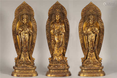 A SET OF THREE GILDED BRONZE BUDDHA STATUES