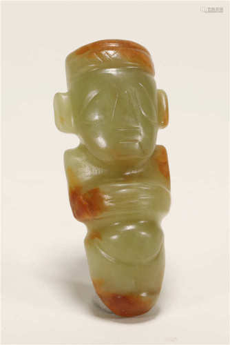 A CHINESE VINTAGE JADE MAN FIGURINE