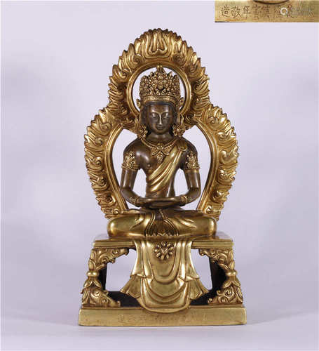 A CHINESE GILDED BRONZE BUDDHA STATUE