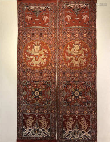 A PAIR OF CHINESE SILK CHAIR COVERS