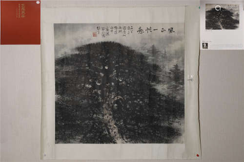 A CHINESE VERTICAL PINE TREE PAINTING SCROLL