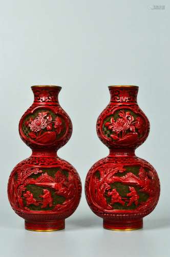 chinese tixi lacquer double gourd vase