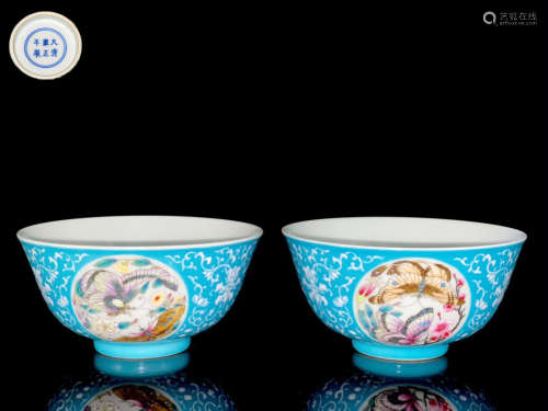 pair of chinese blue glazed porcelain bowls