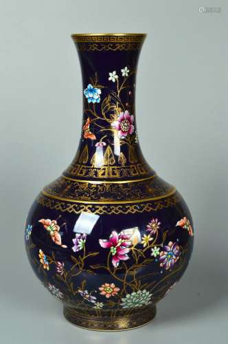 chinese enameled flower pattern globular vase